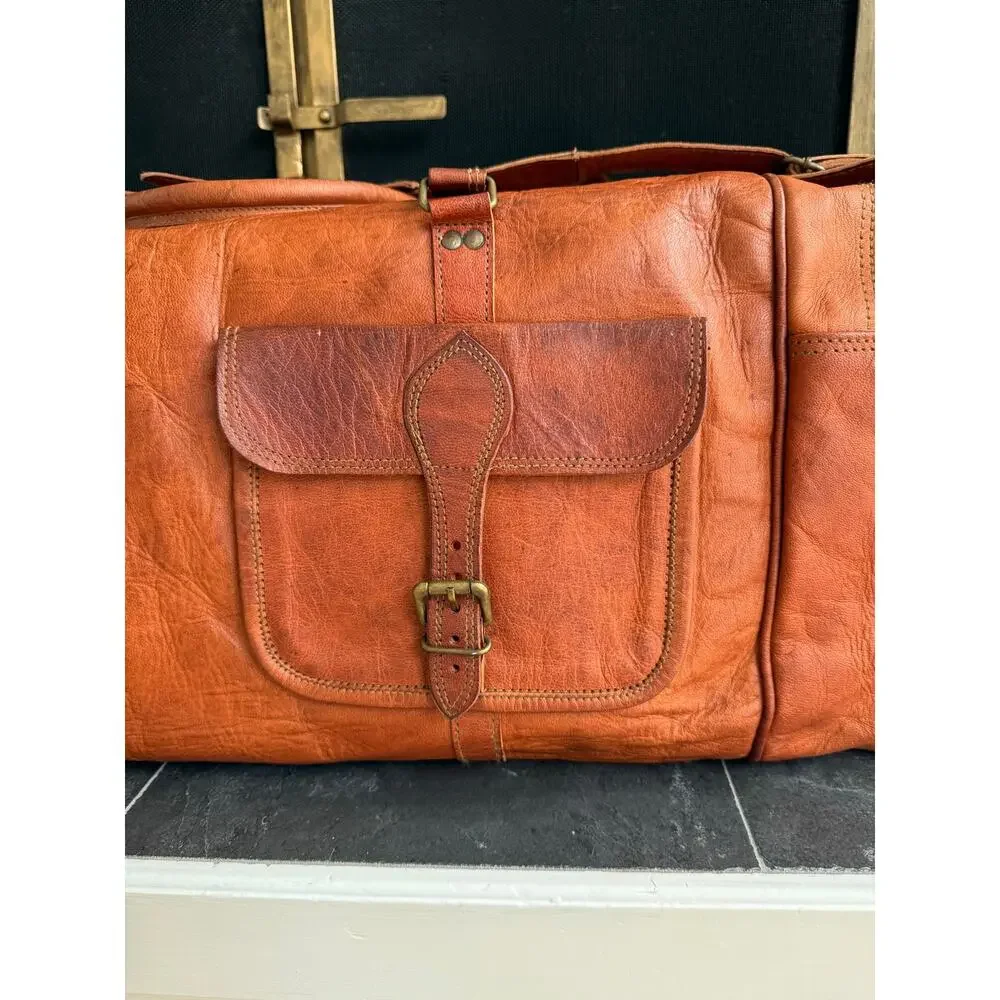 Komal’s Passion Leather Large Weekender Duffel Bag Brown Carry-On Travel Bag